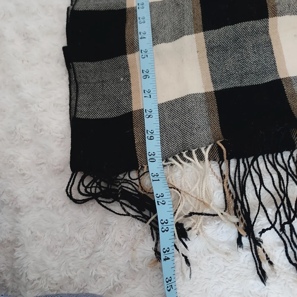 Lovely Warm Neutral plaid Accent Scarf with fringe 60x16 Winter Chic Academia